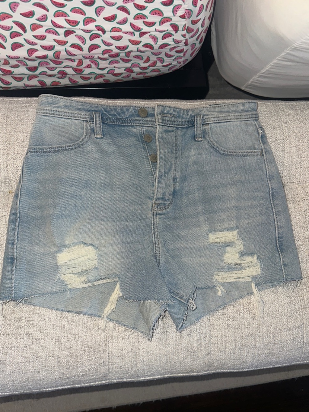 Hollister Light Blue Distressed High-Rise Denim Shorts
